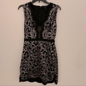 BCBG silver and black lace mini dress size 4